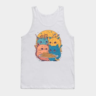 Cat Eating Spaghetti - Cute Kitten Noodles Design Tank Top